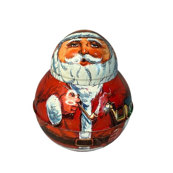 Cheinco Santa Claus Roly-Poly Tobacco/Candy Christmas Tin Container 1980 7.5x6" - Picture 1 of 10